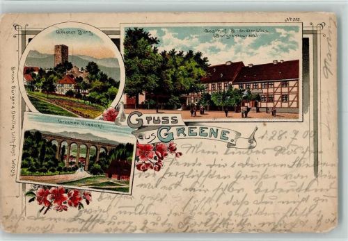 Greene Gruss aus - Litho, Viadukt, Gasthof, Verlag Bruno Bürger 385 , Eckknick AK