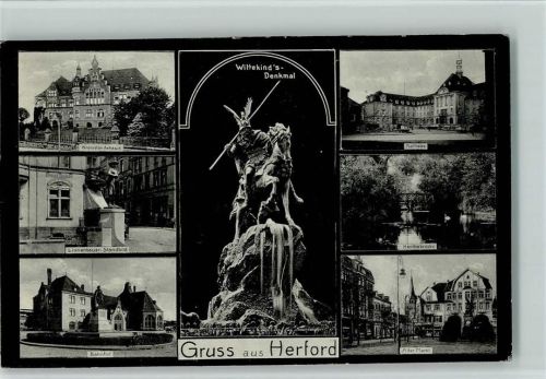 Herford Kreisständehaus Linnenbauer-Standbild Bahnhof Wittekinds-Denkmal Rathaus Herthabrücke Alter Markt Mehrfachaufnahme