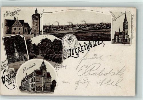 Luckenwalde 1901 St. Johanniskirche mit Turm St. Jacobi-Kirche Kriegerdenkmal Partie aus Lindenberg Postgebäude