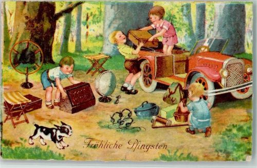 1929 Verlg WS+SB 8097, Picknick, Kinder mit Auto AK