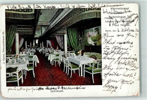 Berlin Mitte 1906 Gasthaus Weinrestaurant Casino Inh. Paul Weissbach & Franz Hessler Traubenstraße 34