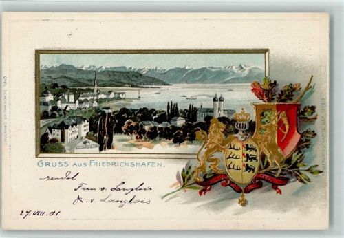 Friedrichshafen 1901 Prägedruck Wappen Lithographie