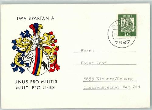 79639 W7889 Wyhlen KEINE AK TWV Spartania Wappen Studentika Postkarte Unus Pro Mulris Multi Pro Uno!