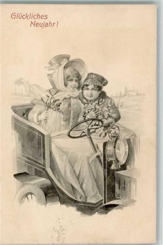 1907 Serie 192 - Neujahr, Kinder im Automobil, gute Erhaltung AK