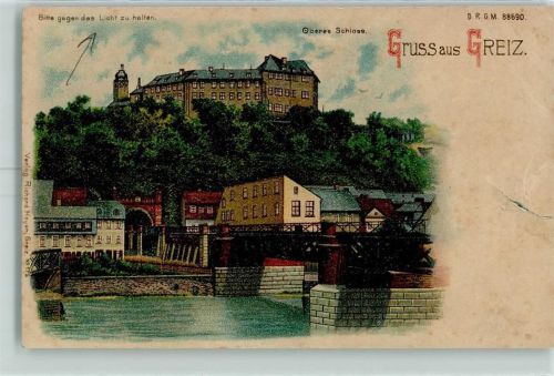 Greiz 1899 Gruss aus Lithographie Oberes Schloss AK