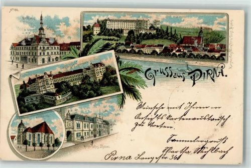 Pirna 1899 Rathaus Heilanstalt Sonnenstein Stadtkirche Kaiserl. Postamt