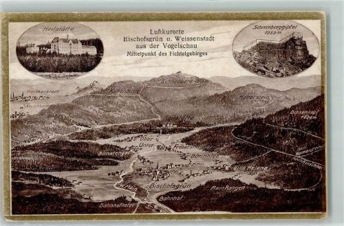 Bischofsgrün Vogelschau Bischofsgrün und Weissenstadt Heilstätte Schneeberggipfel