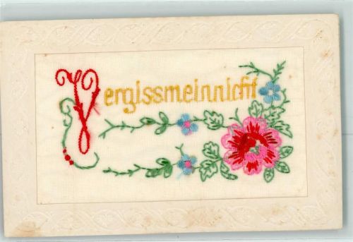 Seidenstickerei Blumen Vergissmeinnicht Passepartout AK
