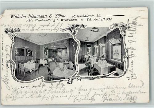 Berlin Mitte 1905 Weinstube Neumann & Söhne, Rosenthalerstr. 36 , Innenansicht , Ecke beschädigt
