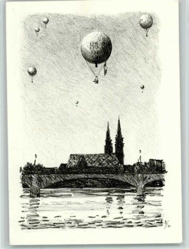 Int. Ballonwettfahrt Basel 1957 - Ballonpostkarte der Ballongruppe Mittelland