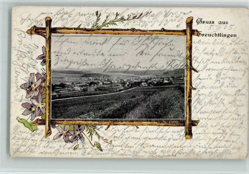 Treuchtlingen 1905 Panorama, Schmuckrahmen mit Baumstämme AK