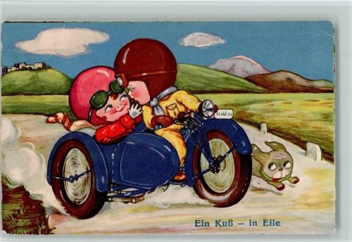 1930 Amag 0293 - Kinder fahren Motorrad mit Beiwagen AK
