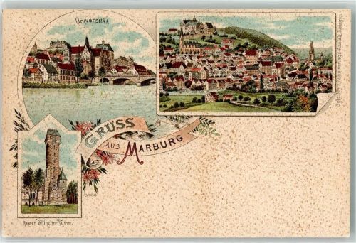 Marburg Universität Kaiser Wilhelm Turm Lithographie
