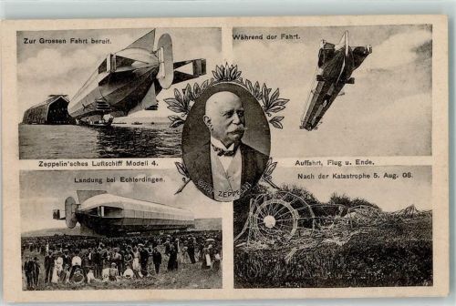 1909 Luftschiff Modell 4 und nach der Katastrophe 1908