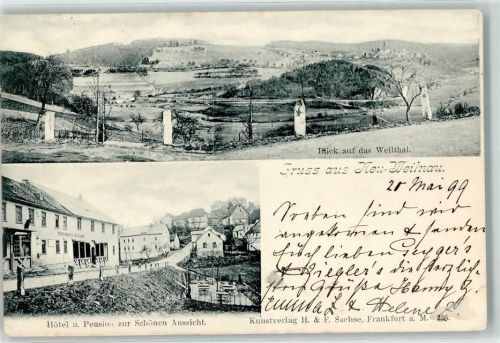 Neuweilnau 1899 Blick auf das Weiltal Hotel Pension zur Schönen Aussicht