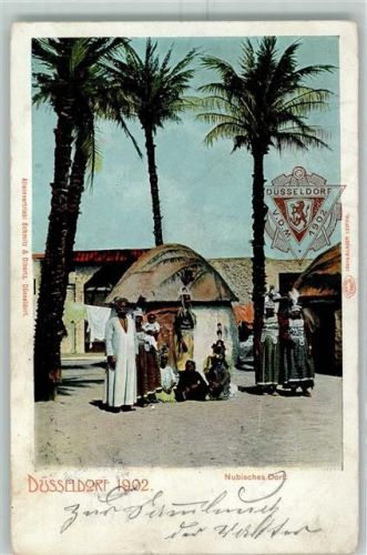Düsseldorf 1902 Offiz. Karte Nr. 66 AK Völkerschau Nubisches Dorf AK