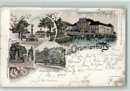 Oranienburg 1897 Luisen-Platz Königl. Schullehrer-Seminar Luise-Henriette-Denkmal Landwirtschaftl. Lehranstalt Lithographie