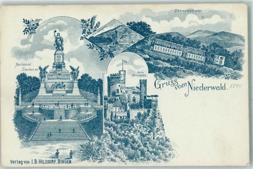 Rüdesheim 1899 National-Denkmal Zahnradbahn Mäuseturm Burg Rheinstein Niederwald