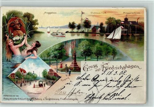 Friedrichshagen 1902 Gruss aus - Litho, Nymphen, Friedrichstraße, AK