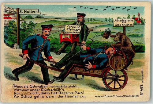 1912 Militär Parole ist Heimat Reserve hat Ruh , Affe, Bier, Humor Verlag S. Freund Nr. 497