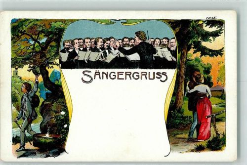 Nr. 1835 Sängergruss Lithographie Bürger Bruno Gebrauchsspuren