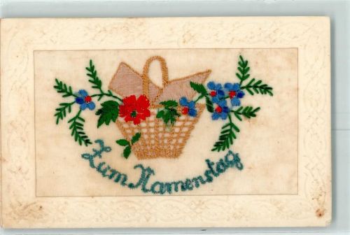 Seidenstickerei Blumen Namenstag Passepartout AK
