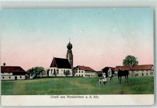 Neukirchen Kirche Hund Pferd Mann mit Kind