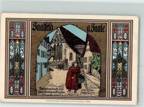 Saalfeld 1500 Bettelmönch vor der Andreaskirche um das Jahr