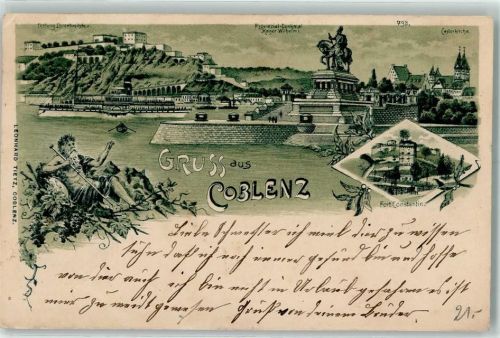 Koblenz 1900 Festung Ehrenbreitstein Provinzial-Denkmal Kaiser Wilhelm I. Castorkirche Fort Constantin