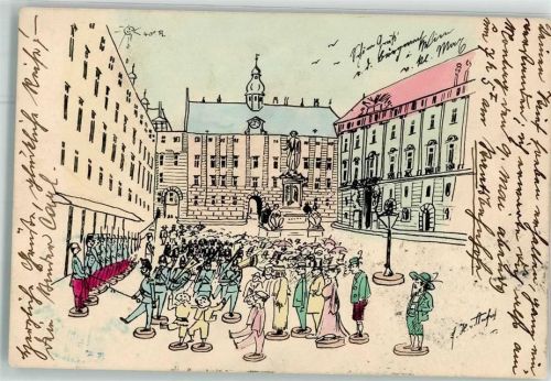 Wien Karikatur Denkmal Kaiser Franz I. Innerer Burgplatz sign.