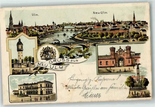 Neu-Ulm 1910 Wasserturm Eisenbahnbrücke Kriegerdenkmal Ulmer Münster