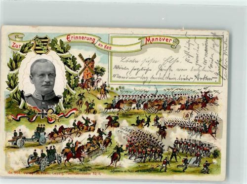 1907 Portrait General von Bülow Husaren-Attacke Artillerie Infanterie im Marsch Windmühle Verlag A. Franz No. 304