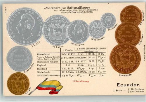 Münzenkarte und Nationalflagge Münzabbildungen Geld auf AK Lithographie
