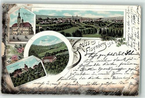 Eisenberg 1898 Schloß Rathaus Mühltal Lithographie