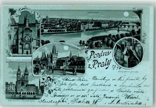 Prag 1899 Prager Altstadt Teynkirche Karlsbrücke mit jüdischem Friedhof