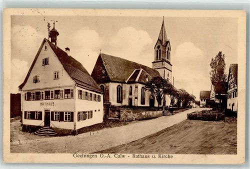 Gechingen Rathaus Martinskirche Fachwerkhäuser Wetterfahne Glocke