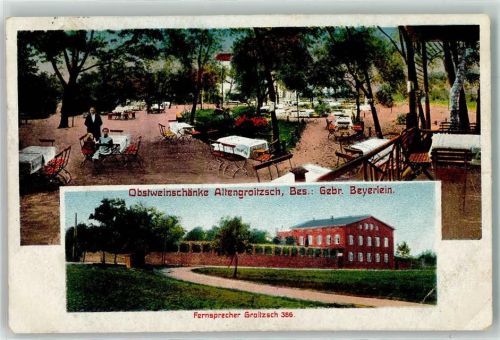 Groitzsch 1917 Obsteinschänke Altengroitzsch Beyerlein Gasthaus Terrasse