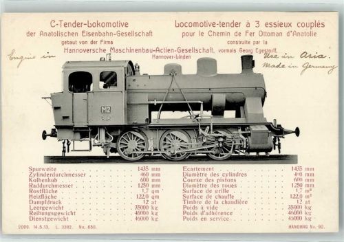 Hanomag Nr. 92 C Tender Lok der Anatolischen Eisenbahn Ges.