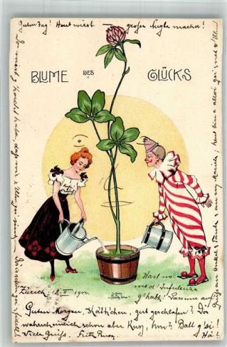 1900 Blume des Glücks , Gießkanne Glücksklee Poesie / Liebe