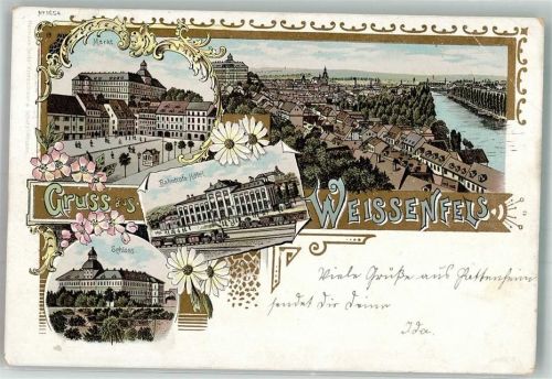 Weißenfels 1898 Lithographie Bahnhofs-Hotel Schloss Markt