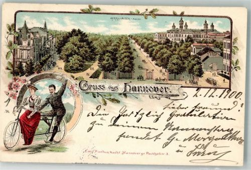 Hannover 1900 Ein Paar auf einem Tandem Herrnhäuser Allee Verlag Emil Pinthus