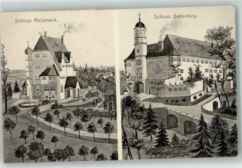 Kraiburg Bay. Bahnpost Zug 942 8.7.22 Schloss Malseneck Schloss Guttenburg