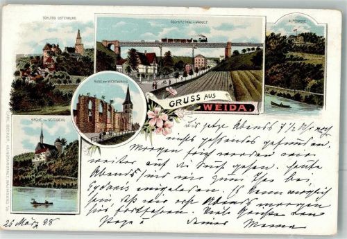 Weida 1898 Kirche zu Veitsberg Kirchenruine Schloss Osterburg Oschütztal-Viadukt Alpenrose