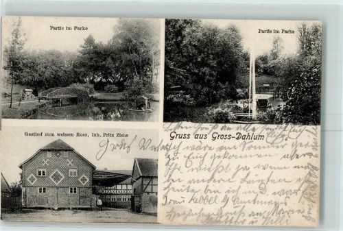 Groß Dahlum 1906 Gasthof Zum weissen Ross Inh. Fritz Ziehe Partie im Park Bahnpost Braunschweig Zug 2