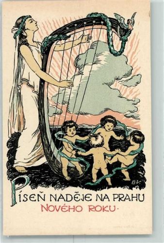sign. B. Vit Pisen Nadeje Na Prahu Ein Lied derHoffnung Engel