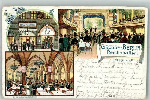 Berlin Mitte 1900 Lithographie Etablissement Reichshallen Speisesaal