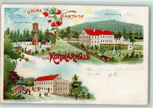 Walddorf 1901 Gruss aus - Gasthof zum Kottmarwald , Kottmar Turm AK
