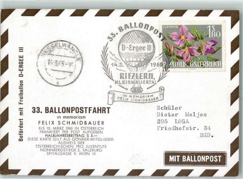 33. Ballonpostfahrt D-Ergee II Riezlern 1965