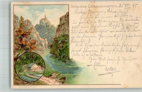 Gößweinstein 1898 Stempfermühle Schloss Gössweinstein Gebirgsbach sign. Frh. von S.