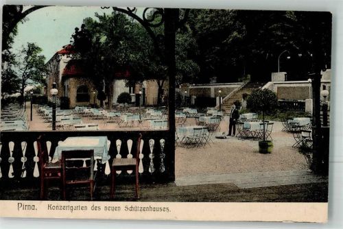 Pirna 1908 Gasthaus Schützenhaus Konzertgarten Bahnpost Dresden Zug 453